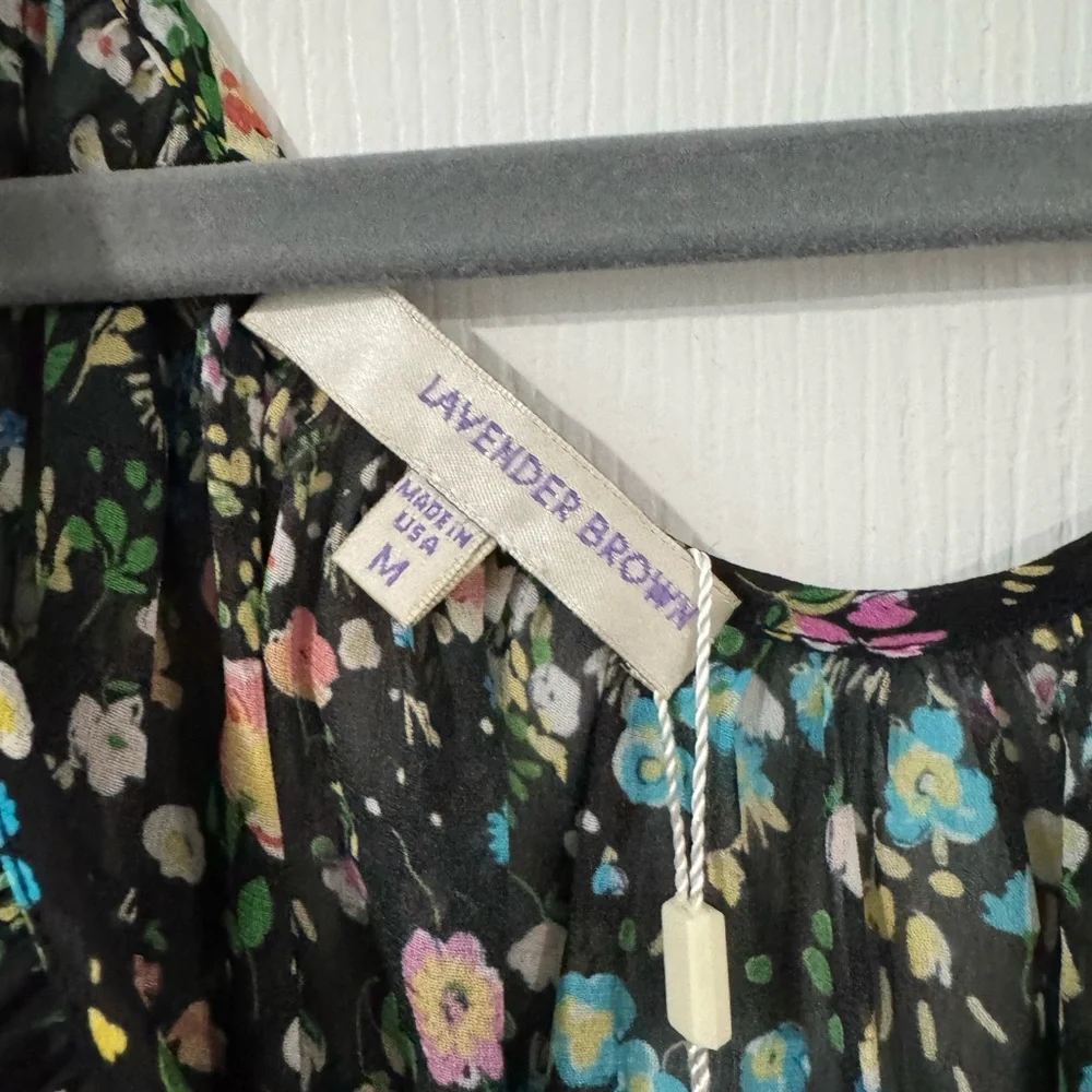 Lavender Brown Floral Black Blouse - Picture 3 of 5